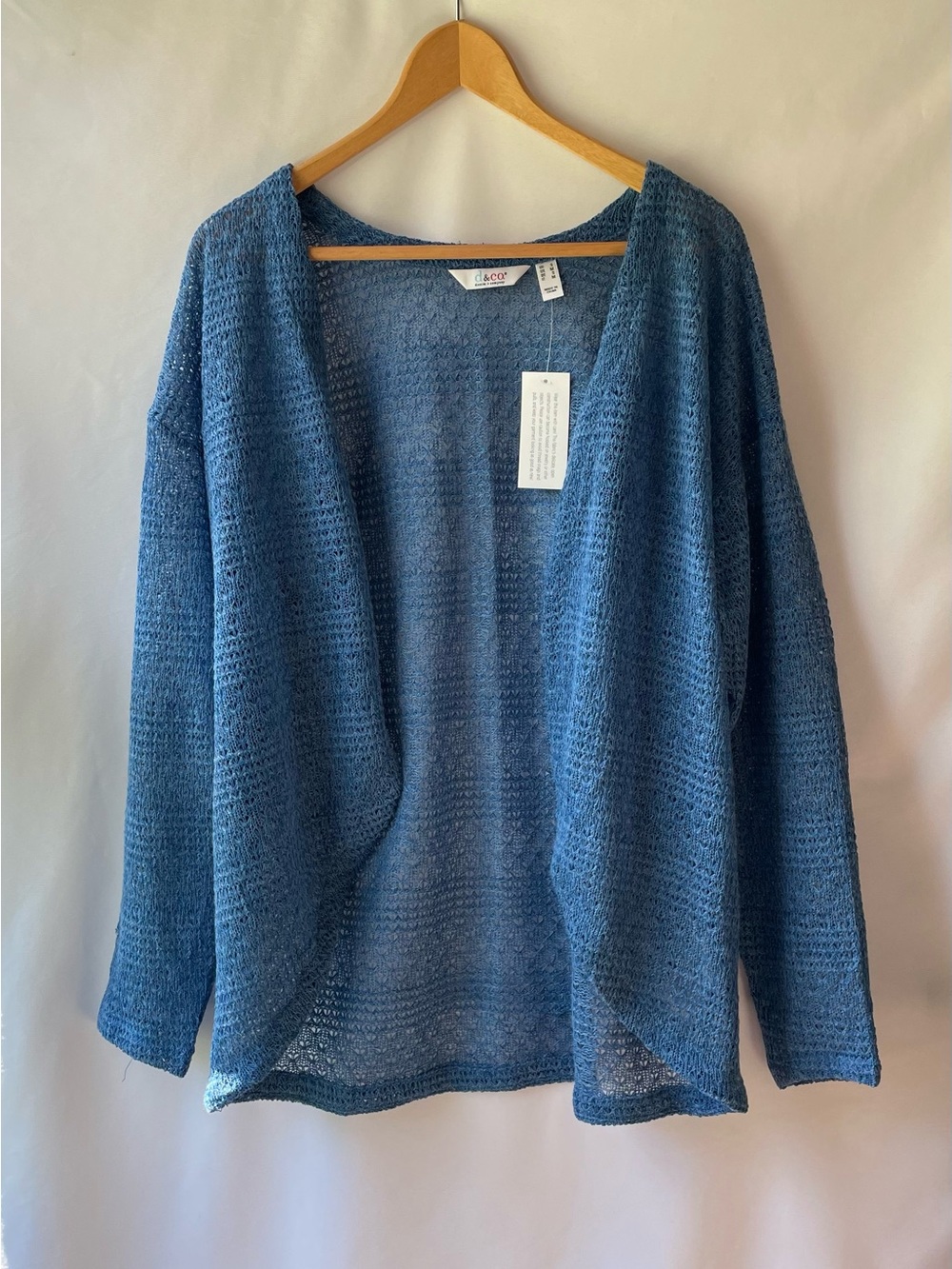 Denim&Co Open-Front Blue Knit Cardigan Sweater